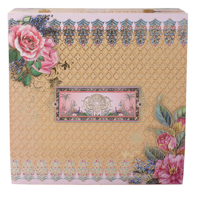 Floral Grace MDF Hamper Box with 2 matte black jar & 15 cavity tray (12x12x6) Inch 9030