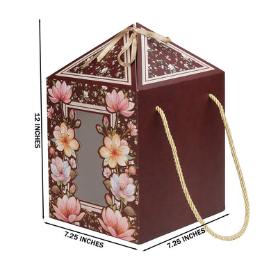 Floral-patterned gift bag Floral Multipurpose Hamper Box for Gifting Packaging Color is Brown and size: 7.25*7.25*12 Inches. 