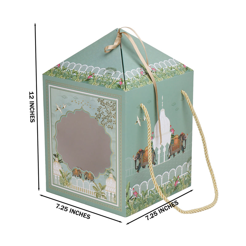 Hamper Box Multipurpose for Gifting and Packaging. Color: Green, Size: 7.25*7.25*12 Inches, Material: SBS 350 GSM from Nice Packaging