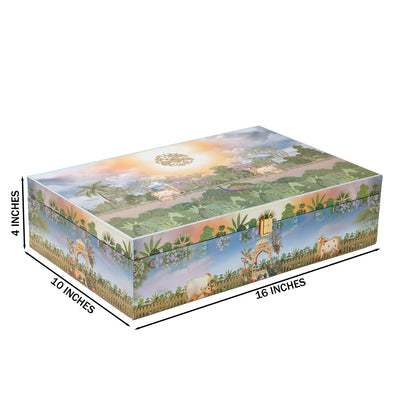 Pichwai Art MDF Hamper Box with 2 jar, 1 tin & 4 liner cavity tray (16x10x4) Inch 9022