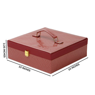 Red Leatherite MDF Hamper Box with 4 muskmelon jar (10x10x3.25) Inch 9086A