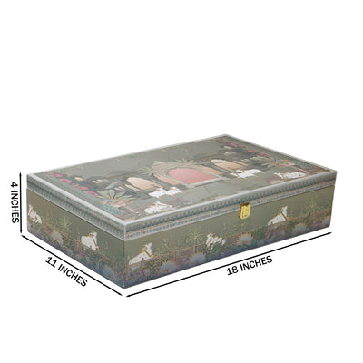 Pichwai Art Hamper Box with 4 short salsa & 16 cavity tray (18x11x4) Inch 9060