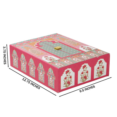 Mehfil Mahal MDF Hamper Box with 2 printed salsa jar & 12 cavity (9.5x12.75x3.75) Inch 9064