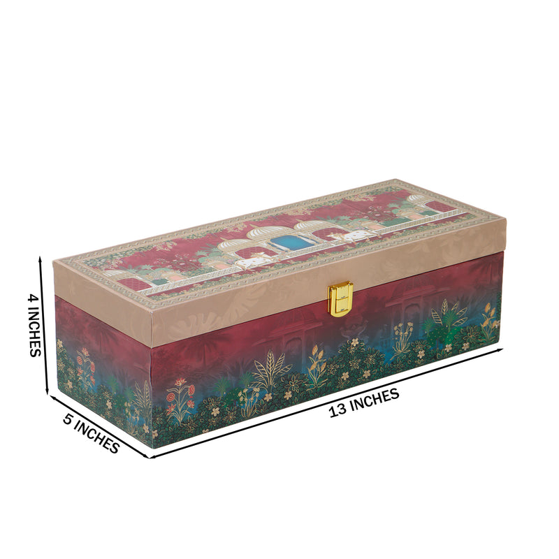 Pichwai Art MDF Hamper Box with 3 printed salsa jar (13x9x4) Inch 9009