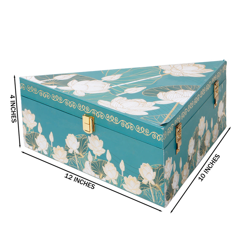 Floral Green Triangle Gift Box with 3 small salsa glass jars (12x10x4) Inch 9032