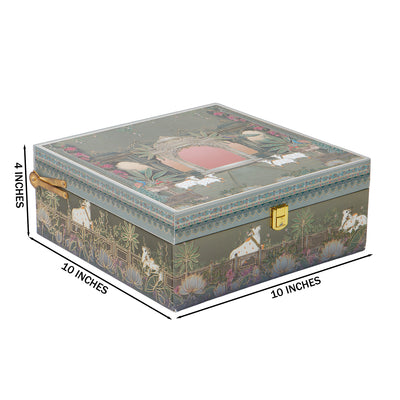Pichwai Art Hamper Box with 4 printed muskmelon jars (10x10x4) Inch 9045A
