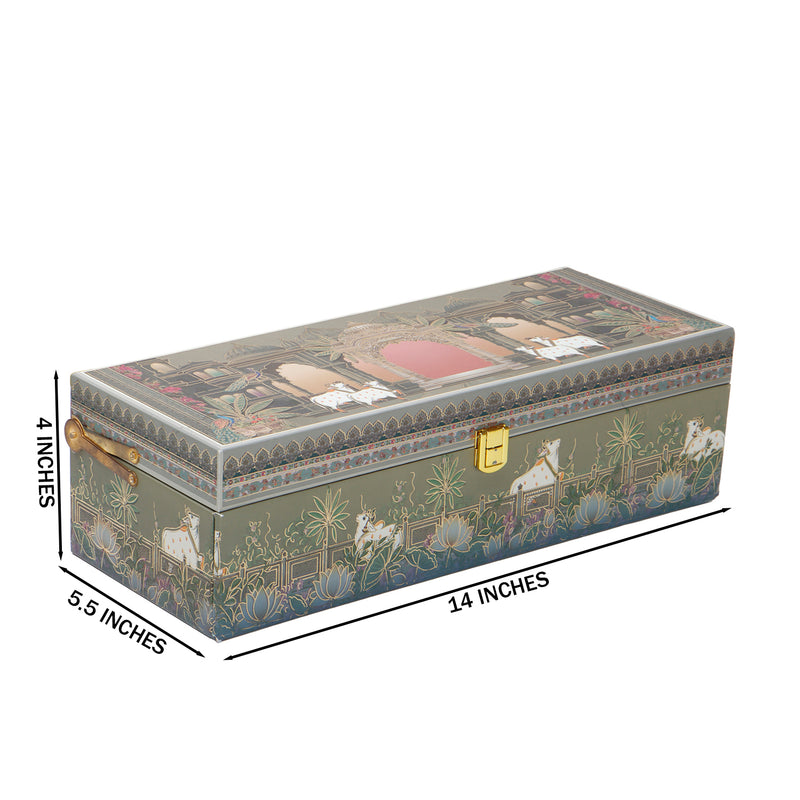 Pichwai Art Hamper Box with 3 printed muskmelon jars (14x5.5x4) Inch 9044A