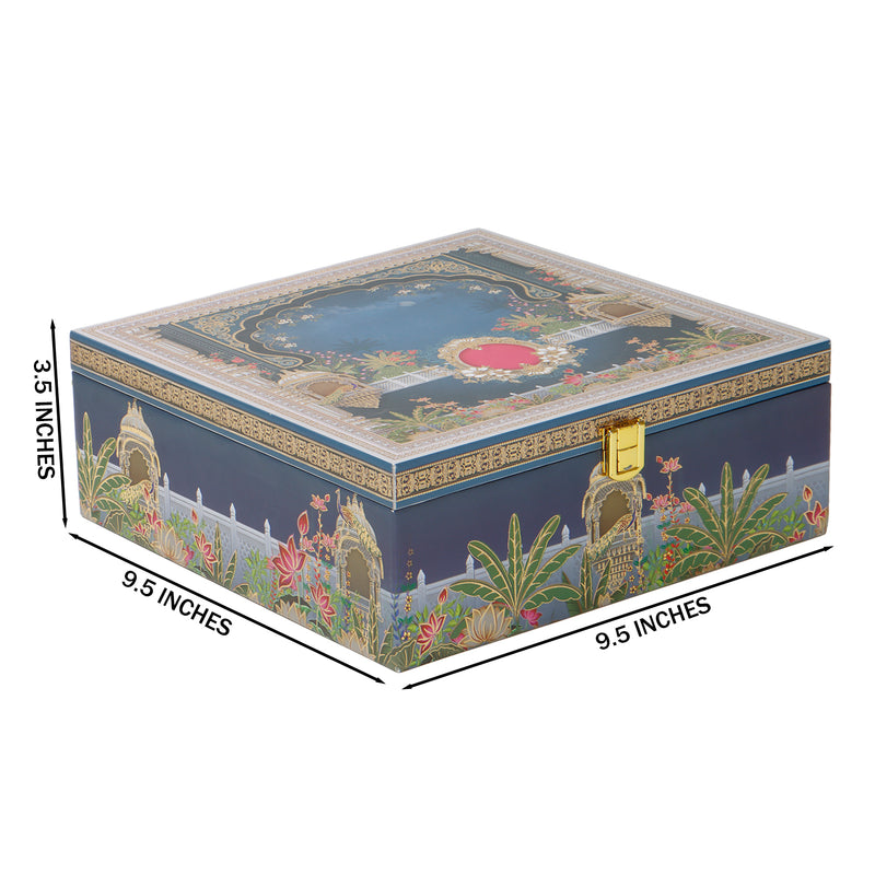 Pichwai Art MDF Hamper Box with 4 printed salsa jar (9.5x9.5x4) Inch 9003C