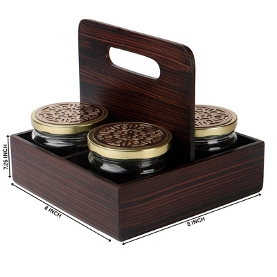 Rotational Wooden Gift Box with 4 laser cut design salsa jars (8x8x7.25 Inches) 9083
