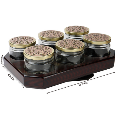 Rotational Wooden Gift Box with 6 laser cut design salsa jars (13x9x4.25 Inches) 9081