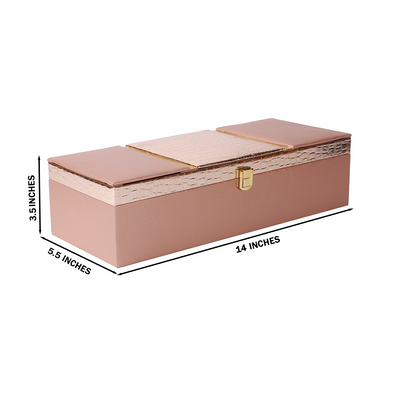 Rose Gold Leatherite Multipurpose Gift Box with 3 muskmelon jars (14x5.5x3.5) Inch 9096