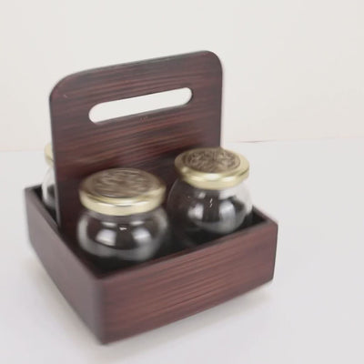 Rotational Wooden Gift Box with 4 laser cut design matki jars: Color: Brown, Size: 6*6*7.5 Inches, Material: Wooden.