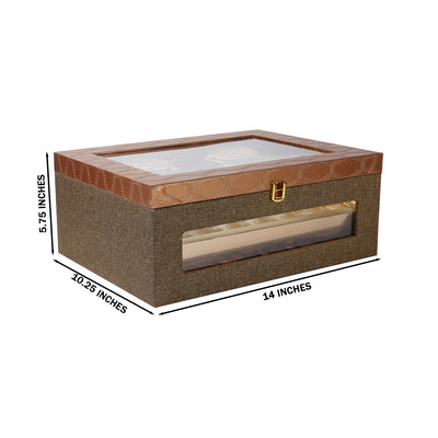 Leatherite MDF Box with 2 jars & 12 cavity tray (14x10.25x5.75) Inch 9037