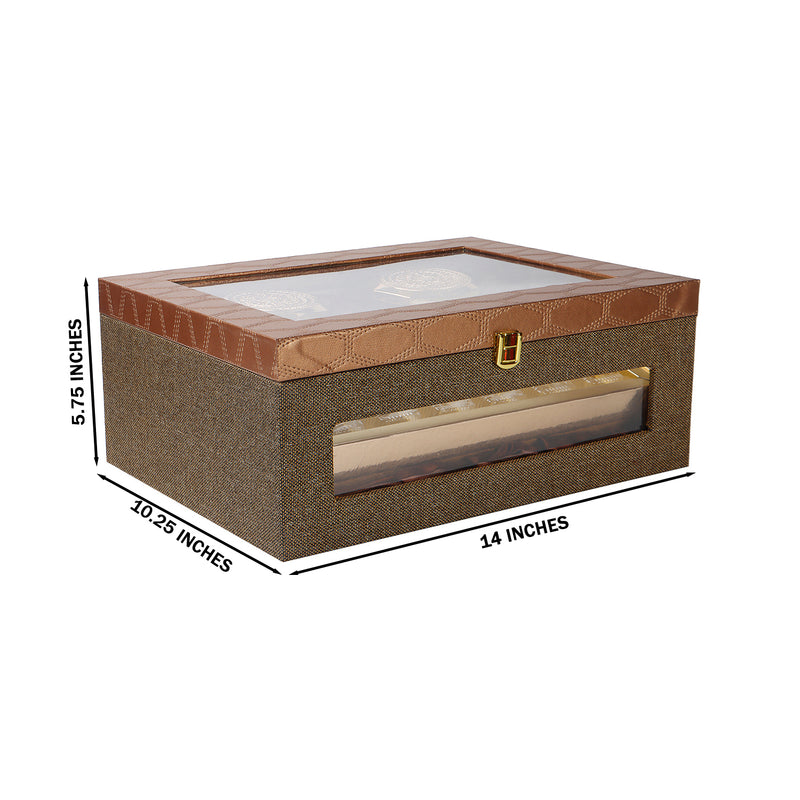 Leatherite MDF Box with 2 jars & 12 cavity tray (14x10.25x5.75) Inch 9037
