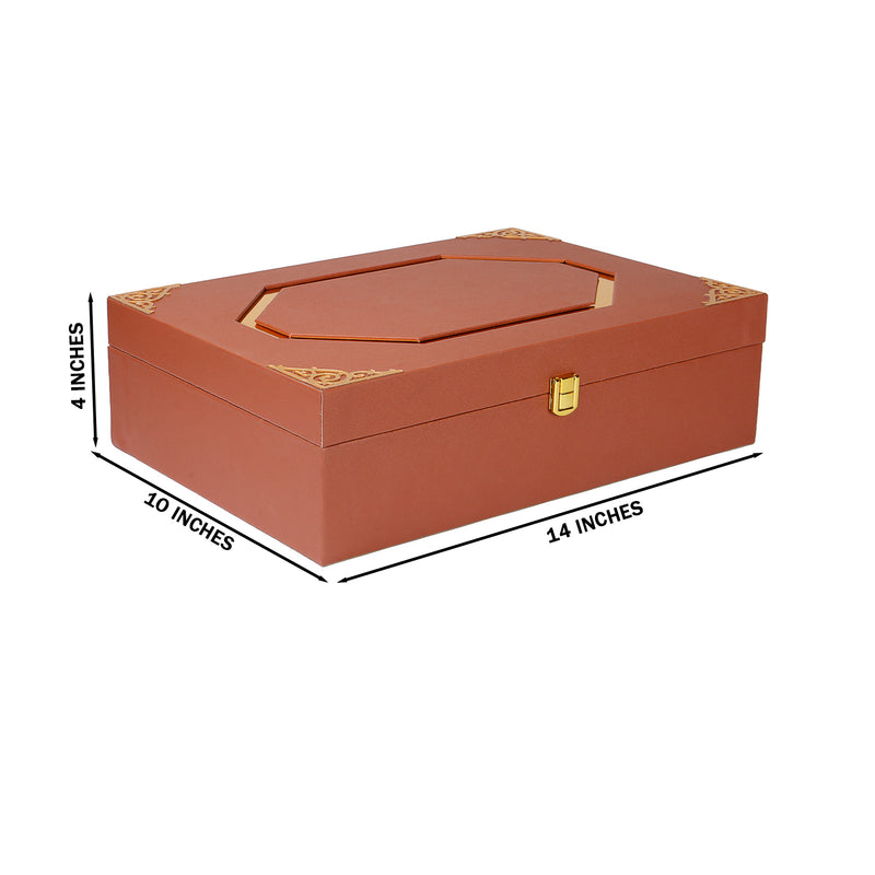 Leatherite MDF Hamper Box with 2 acrylic boxes 3 liner cavity (14x10x4) Inch 9099
