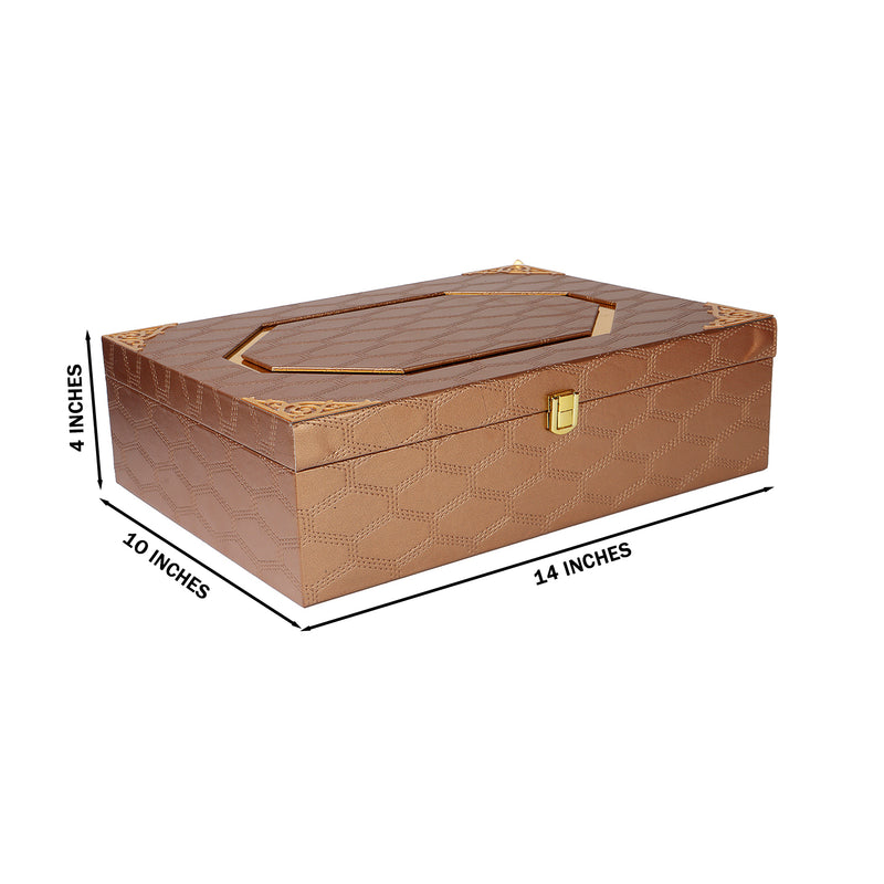 Leatherite MDF Hamper Box with 2 acrylic boxes 3 liner cavity (14x10x4) Inch 9099A
