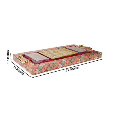Decorative Printed Hamper Tray with handle 2 plastic container & 12 cavity tray (21x11x1.5) Inch 9094