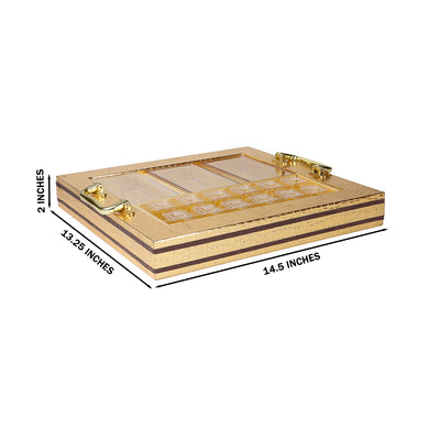 Luxury Golden Tray with 3 acrylic boxes & 9 cavity tray (14.5x13.25x2) Inch 9098