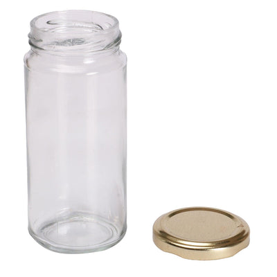 Empty glass jars with golden caps