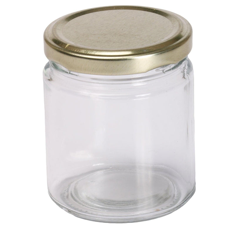 Empty glass jars with golden cap