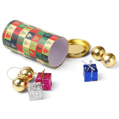 Christmas Empty Jar Round Long Tin With Strips Detailing