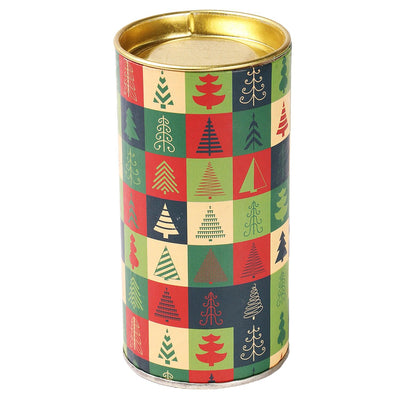 Christmas Empty Jar Round Long Tin With Strips Detailing
