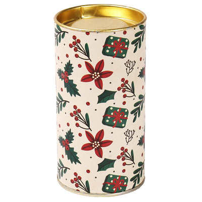 Christmas Empty Jar Round Long Tin with Strips Detailing
